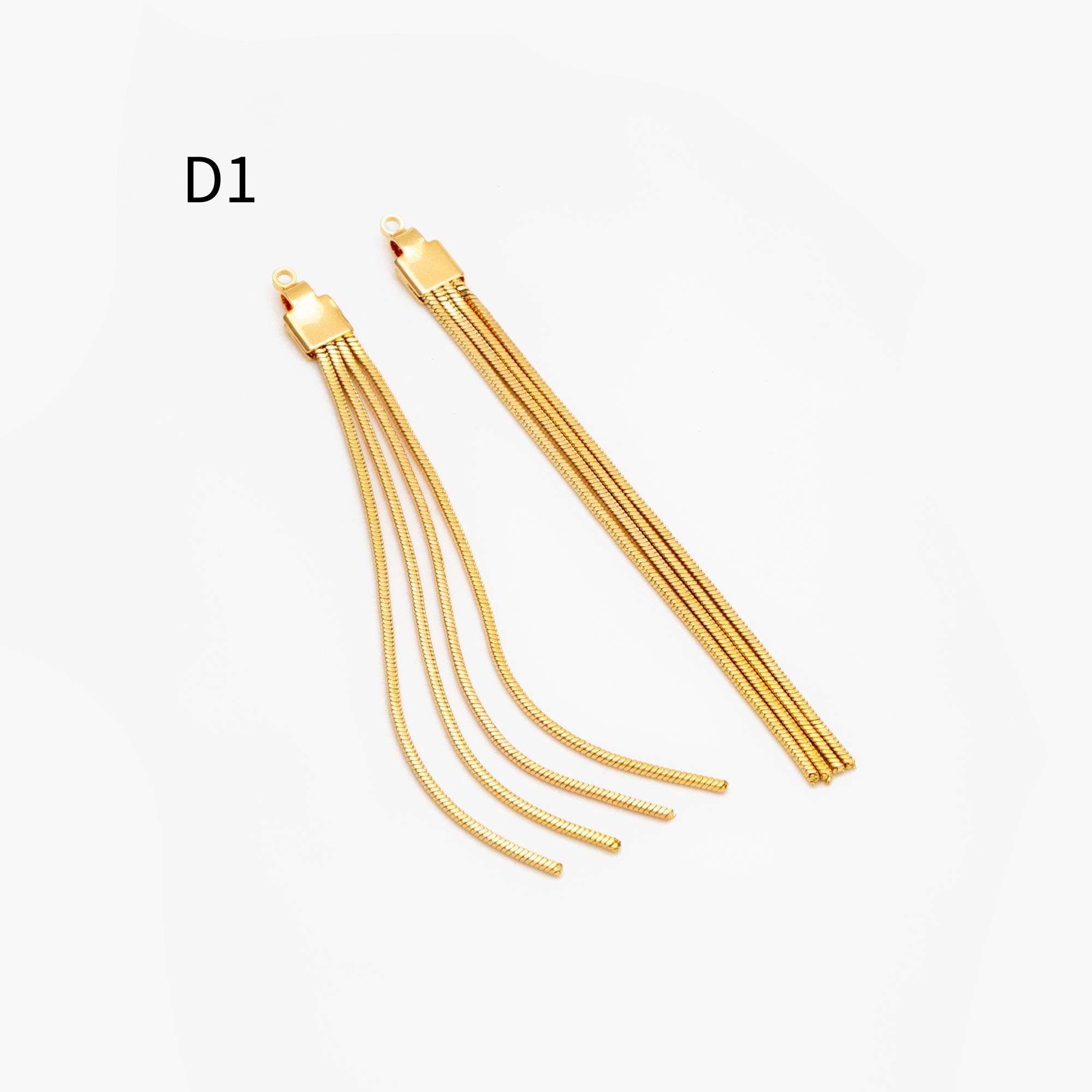 4pcs Chain Tassel Charms, Gold/ Rhodium plated Brass, Tassel Earring Components (GB-3523)